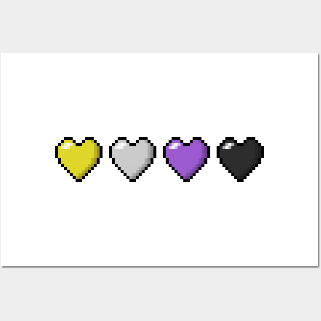 Row of Four Non-Binary Pride Flag Pixel Hearts Wall Art by LiveLoudGraphics